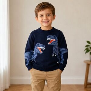 Baby Gap Boys Navy Blue Dinosaur T-Rex Intarsia Knit Sweater 4T New With Tags